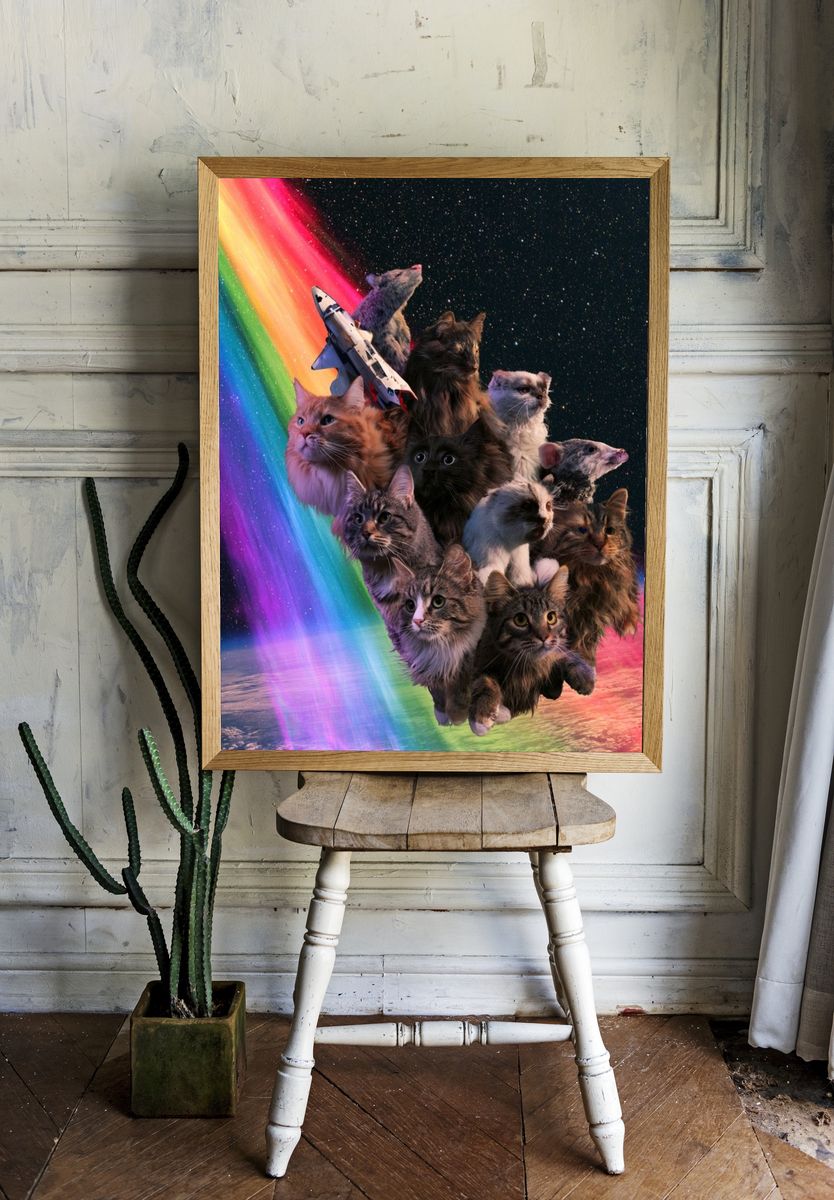 Cosmic Cats Rainbow Poster. — room view 1