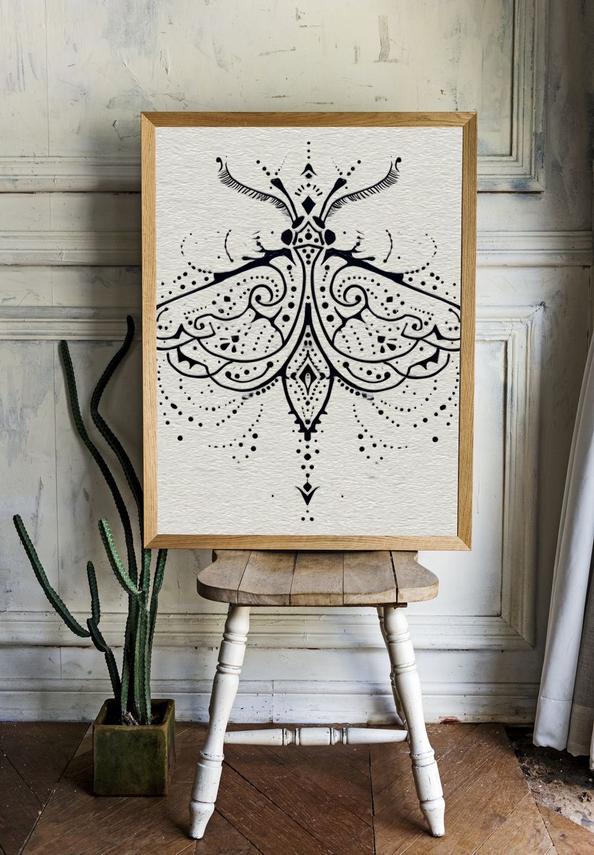Ornamental Moth Line Art Poster. room preview