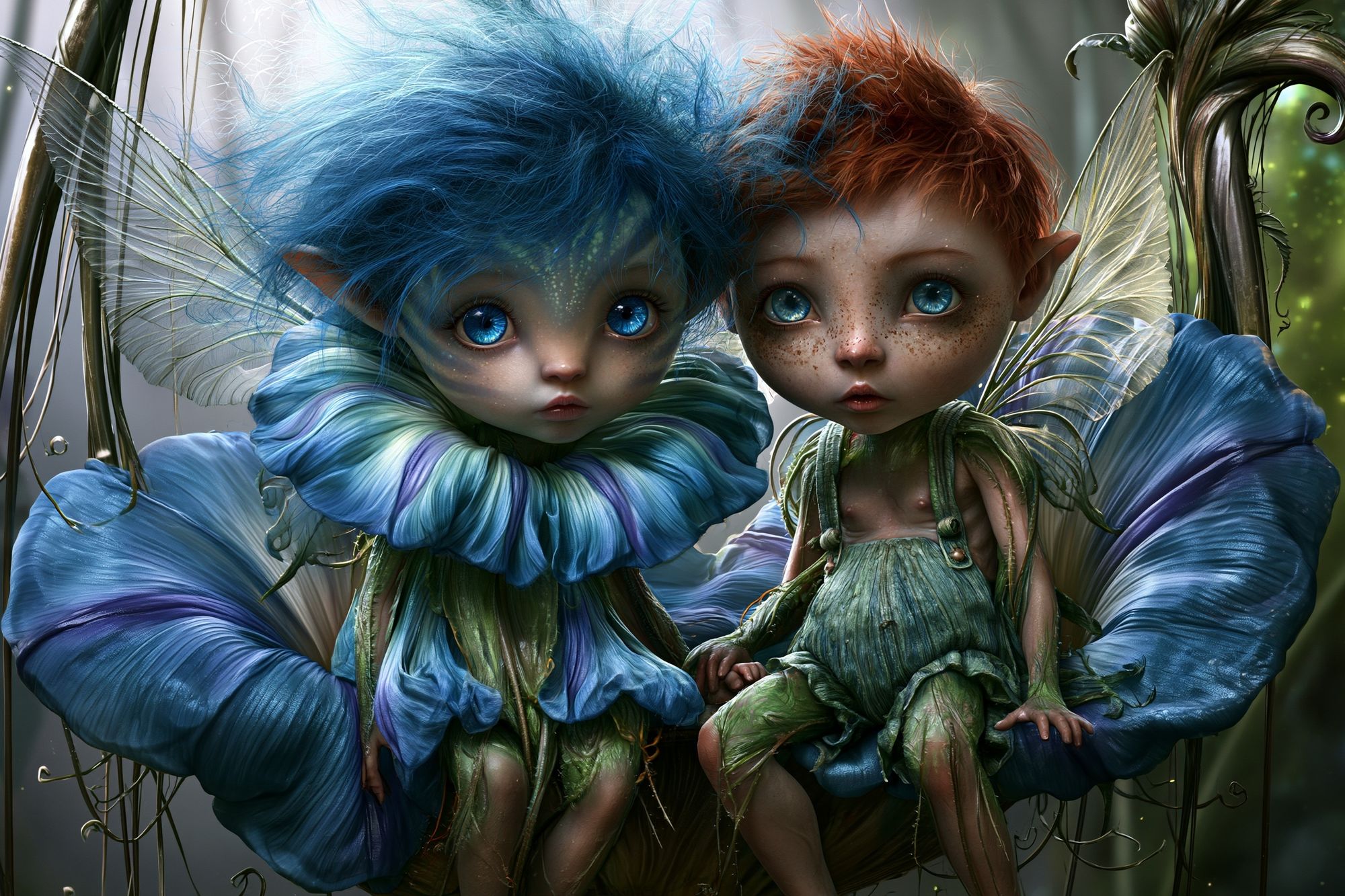 Fantasy Fairy Twins Illustration Poster. poster — illustration art