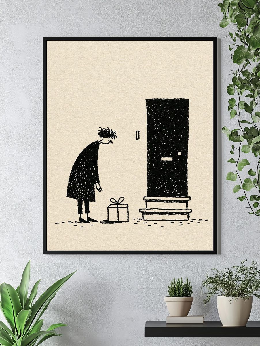 Gift at the Door Illustration Print. — room view 4