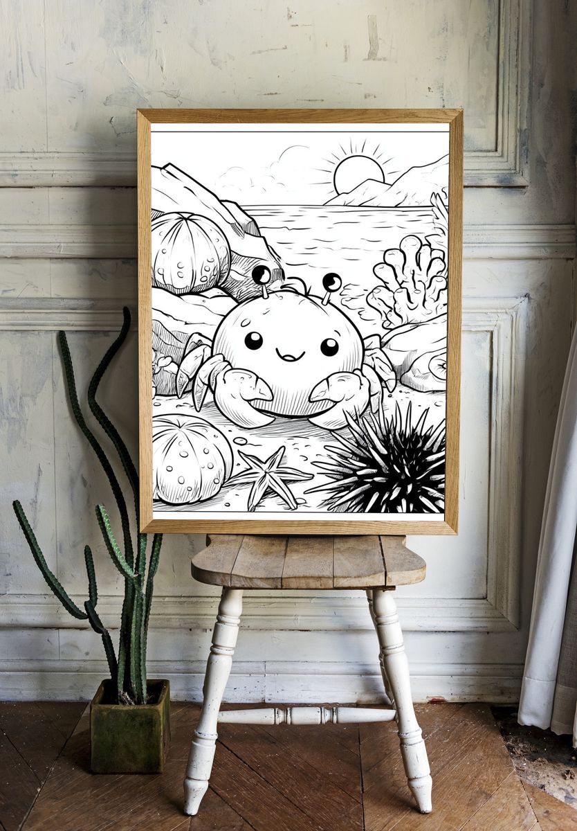 Cute Crab Undersea Coloring Poster. room preview
