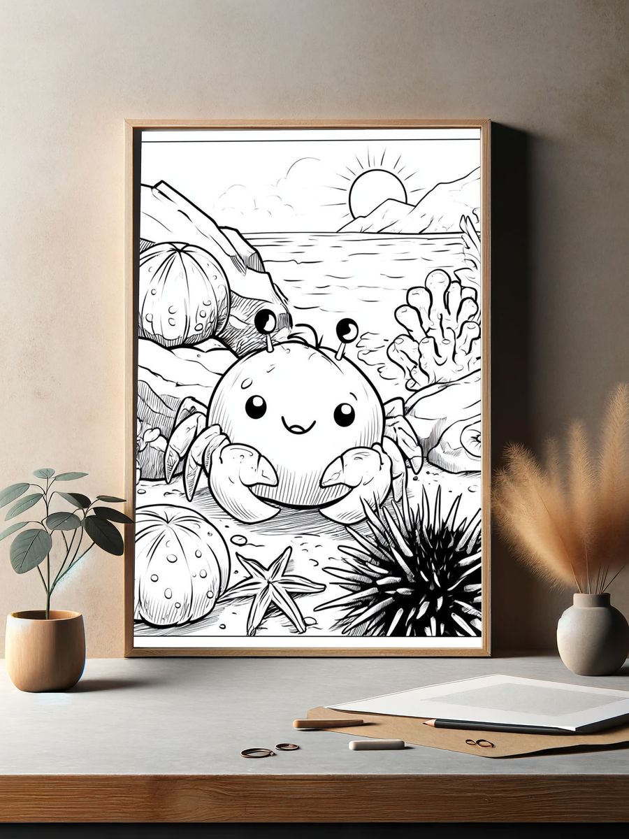 Cute Crab Undersea Coloring Poster. — room view 2