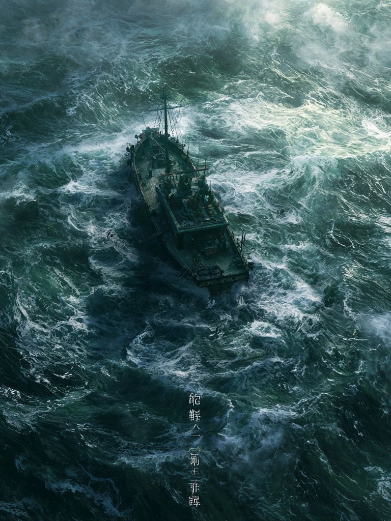 Stormy Sea Ship Illustration Poster. poster detail