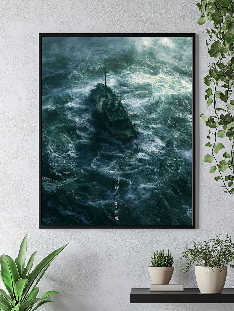 Stormy Sea Ship Illustration Poster. — room view 4