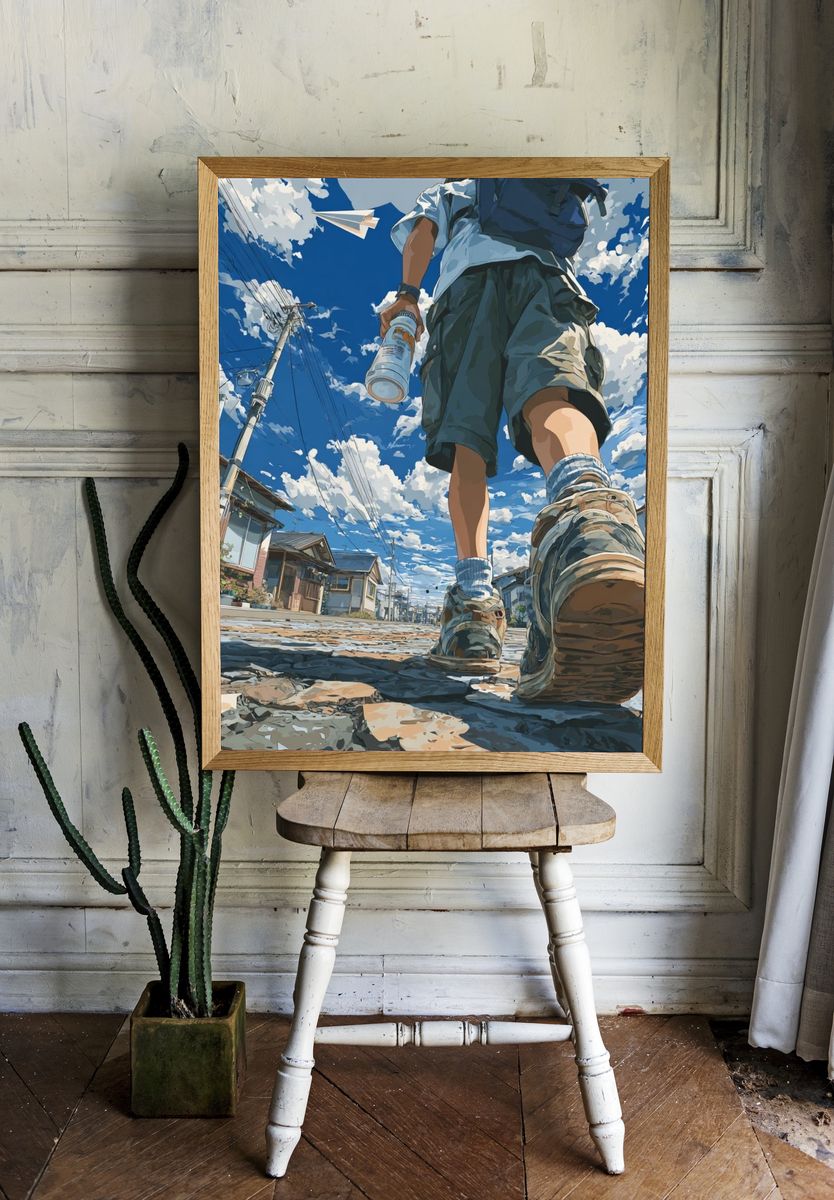 Street Walk Under Blue Sky Poster. — room view 1