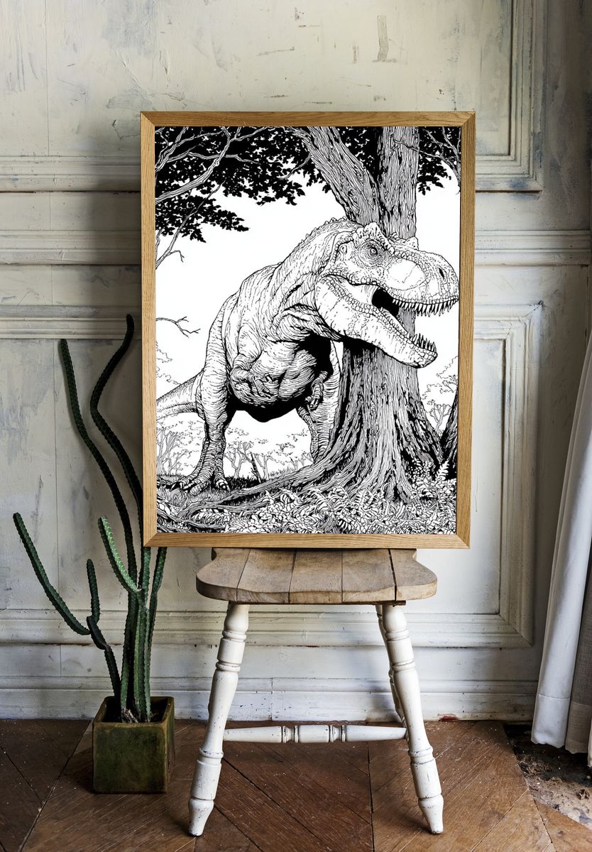 Tyrannosaurus in Forest Illustration Poster. — room view 1