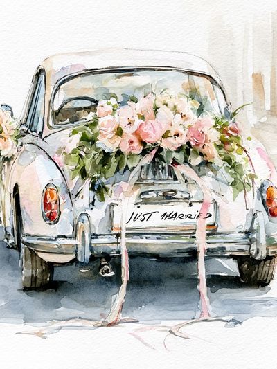 Just Married Vintage Car Poster. poster print