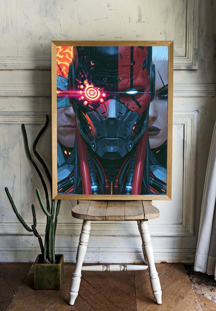 Cybernetic Warrior Portrait Poster. room preview