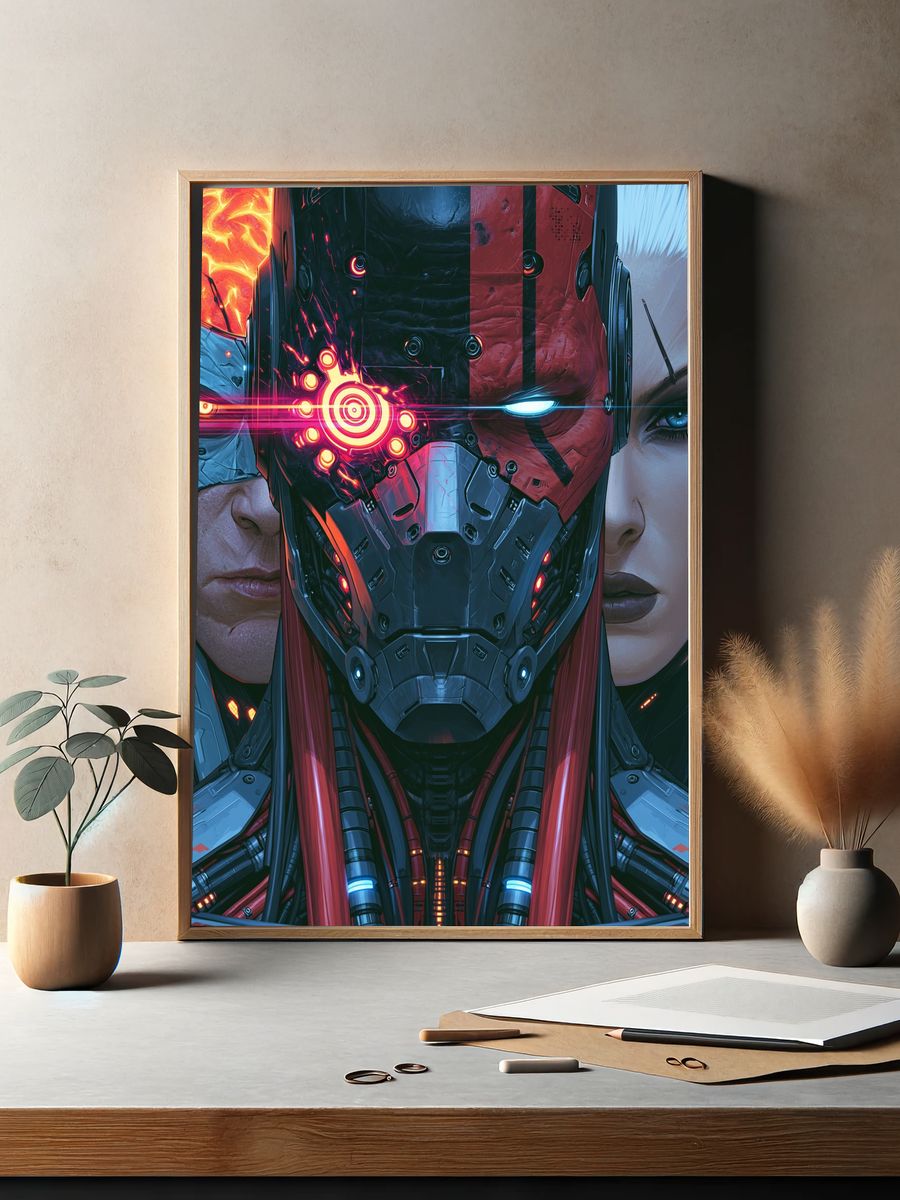 Cybernetic Warrior Portrait Poster. — room view 2