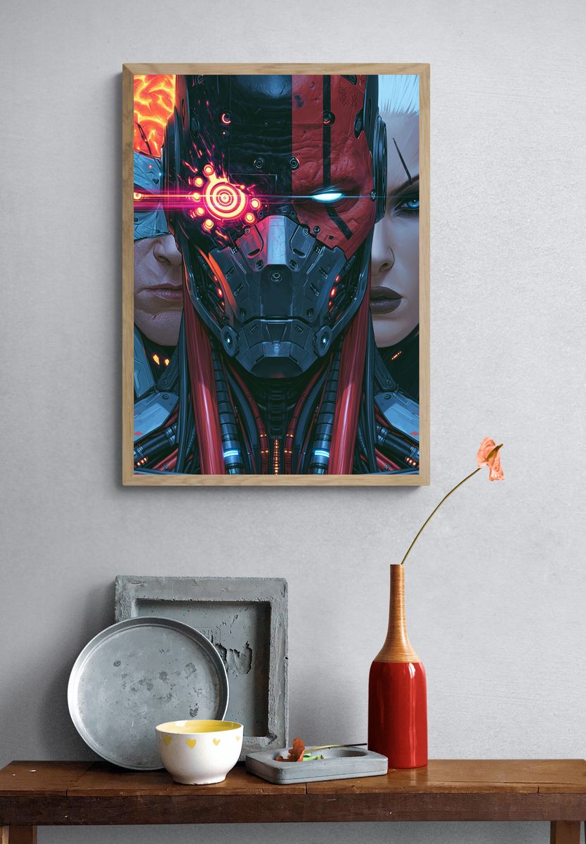 Cybernetic Warrior Portrait Poster. — room view 3