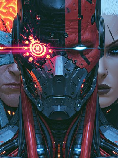Cybernetic Warrior Portrait Poster. poster