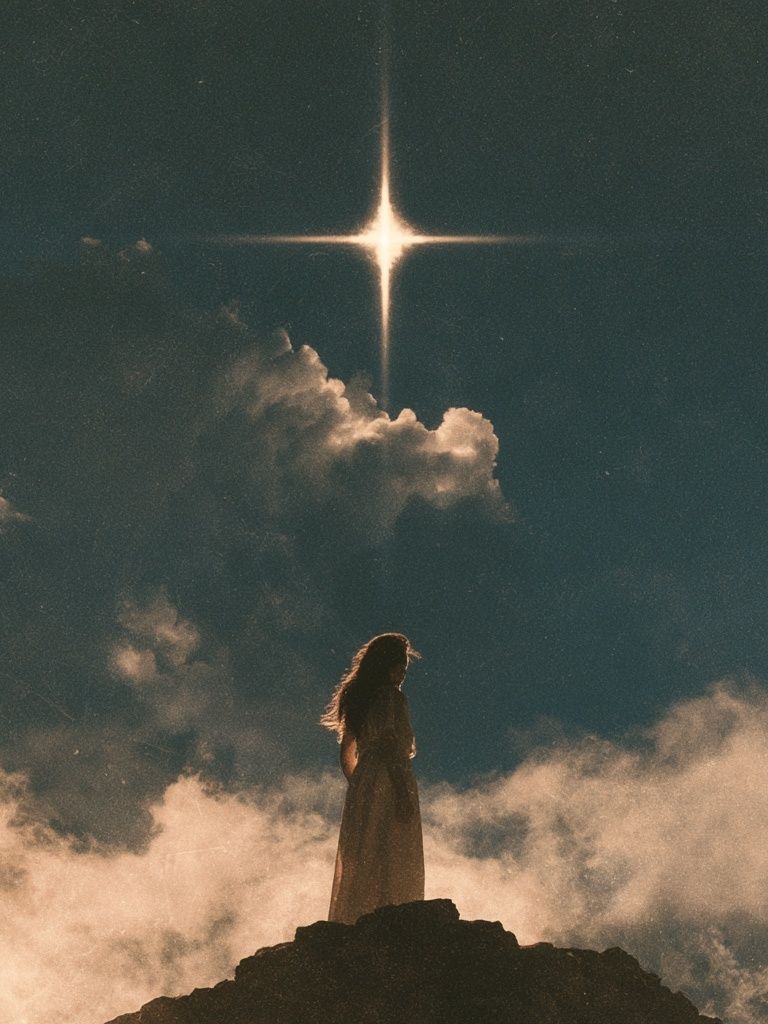 Celestial Figure in Clouds Poster. poster — illustration art