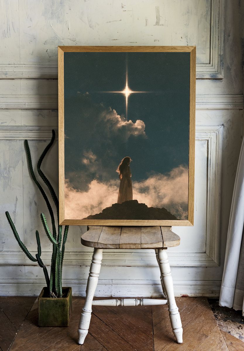 Celestial Figure in Clouds Poster. — room view 1