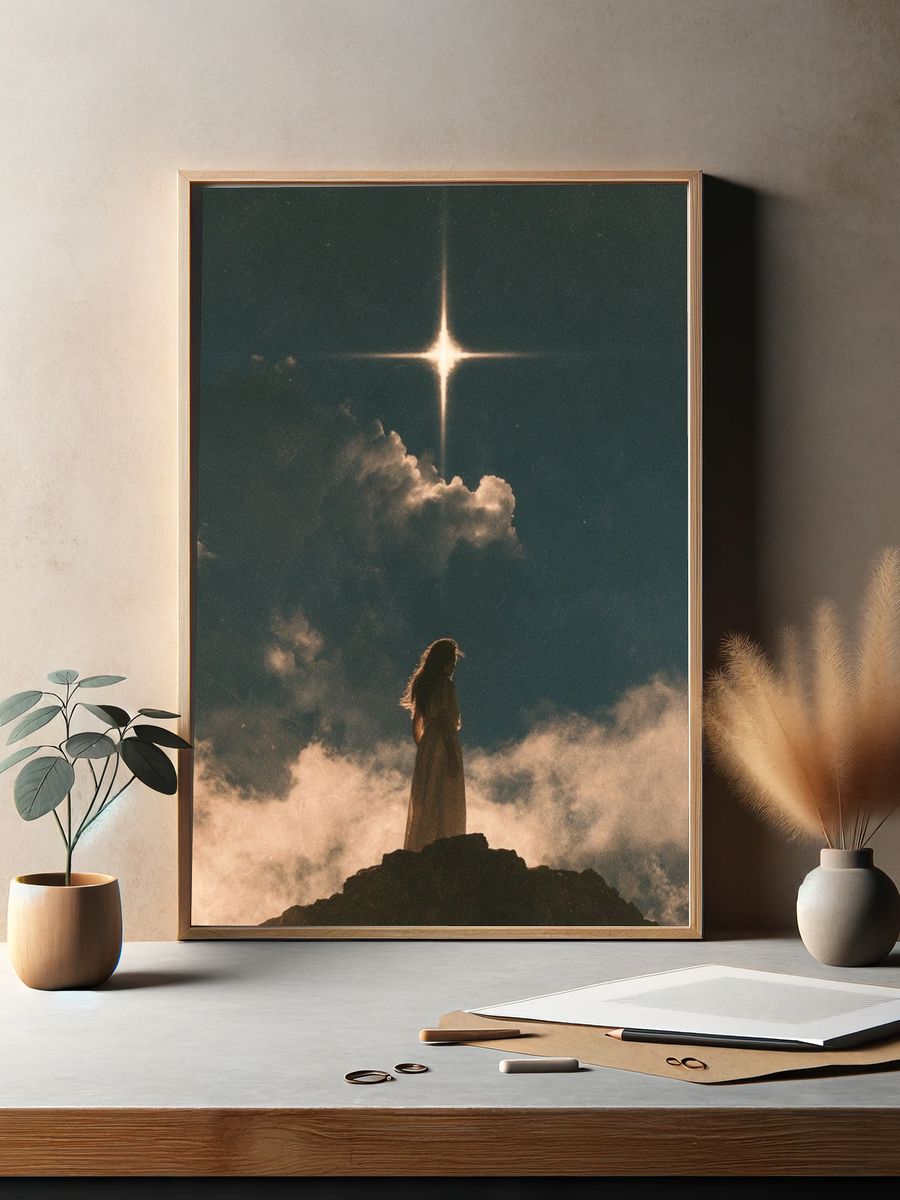 Celestial Figure in Clouds Poster. — room view 2