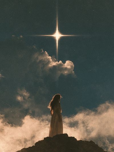 Celestial Figure in Clouds Poster.