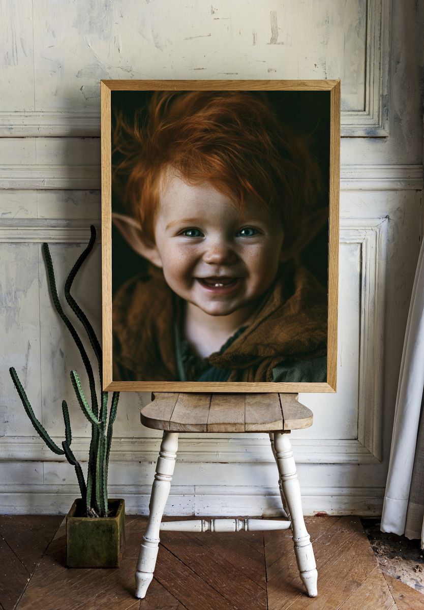 Smiling Elf Child Portrait Print. room preview
