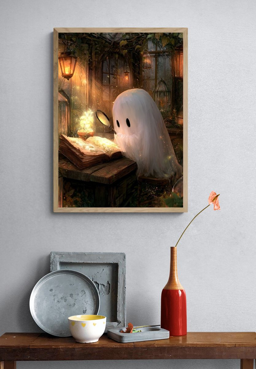 Ghost Reading in Lantern Garden Poster. — room view 3