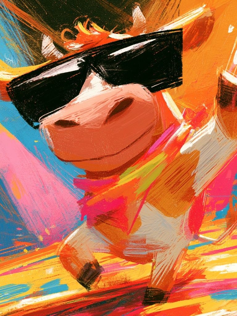 Cool Cow Dance Illustration Poster. poster — illustration art