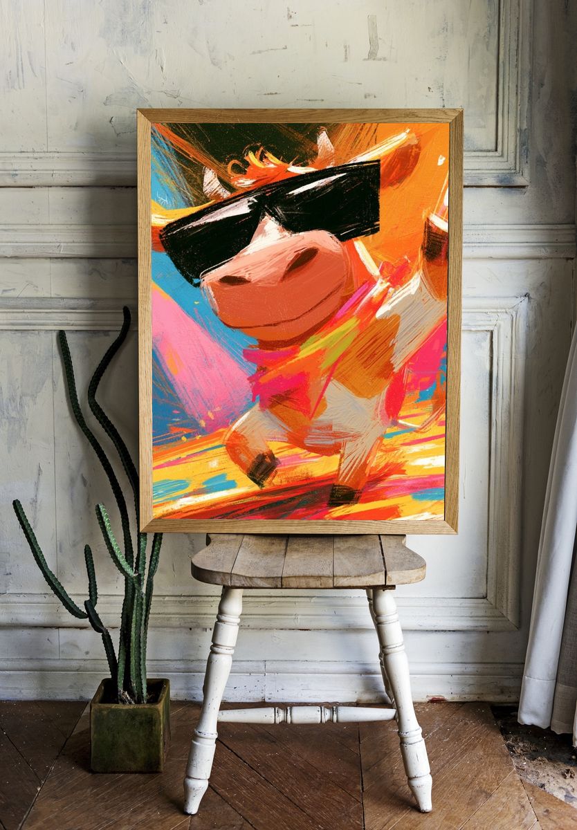 Cool Cow Dance Illustration Poster. — room view 1