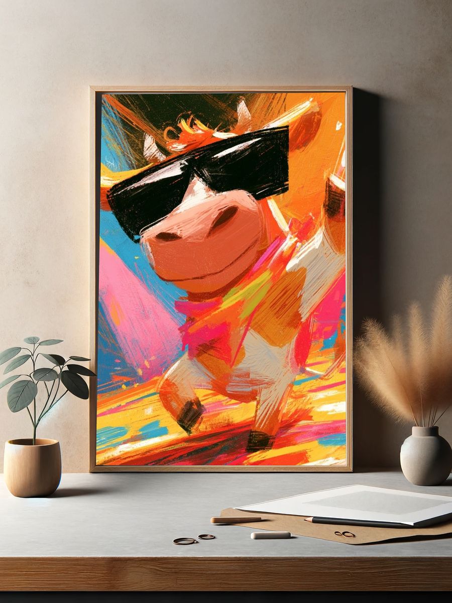 Cool Cow Dance Illustration Poster. — room view 2