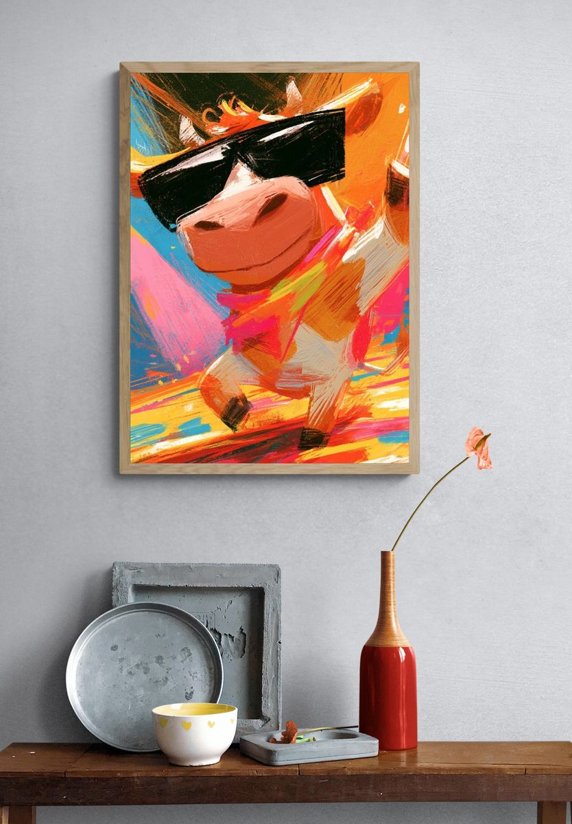 Cool Cow Dance Illustration Poster. — room view 3