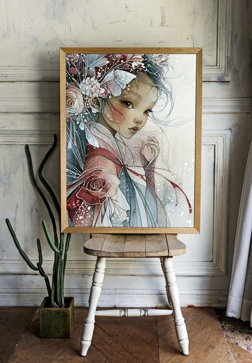 Floral Girl Portrait Illustration Poster. — room view 1