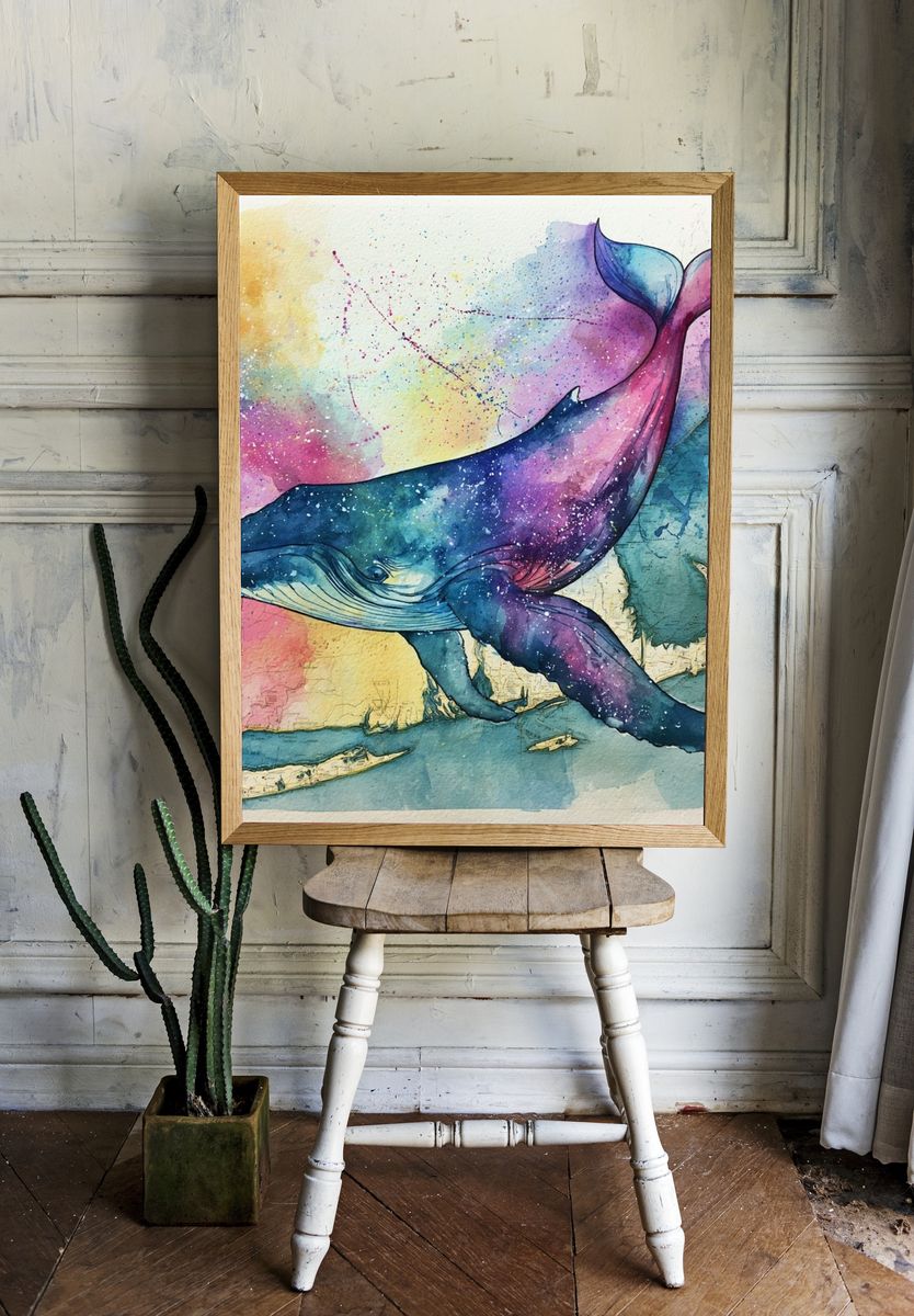 Cosmic Whale Watercolor Poster. room preview