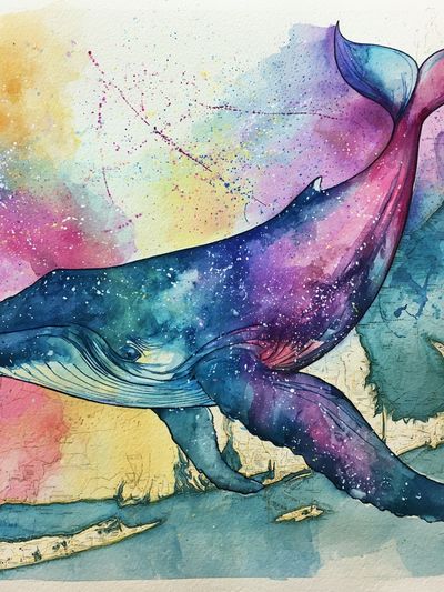 Cosmic Whale Watercolor Poster. poster
