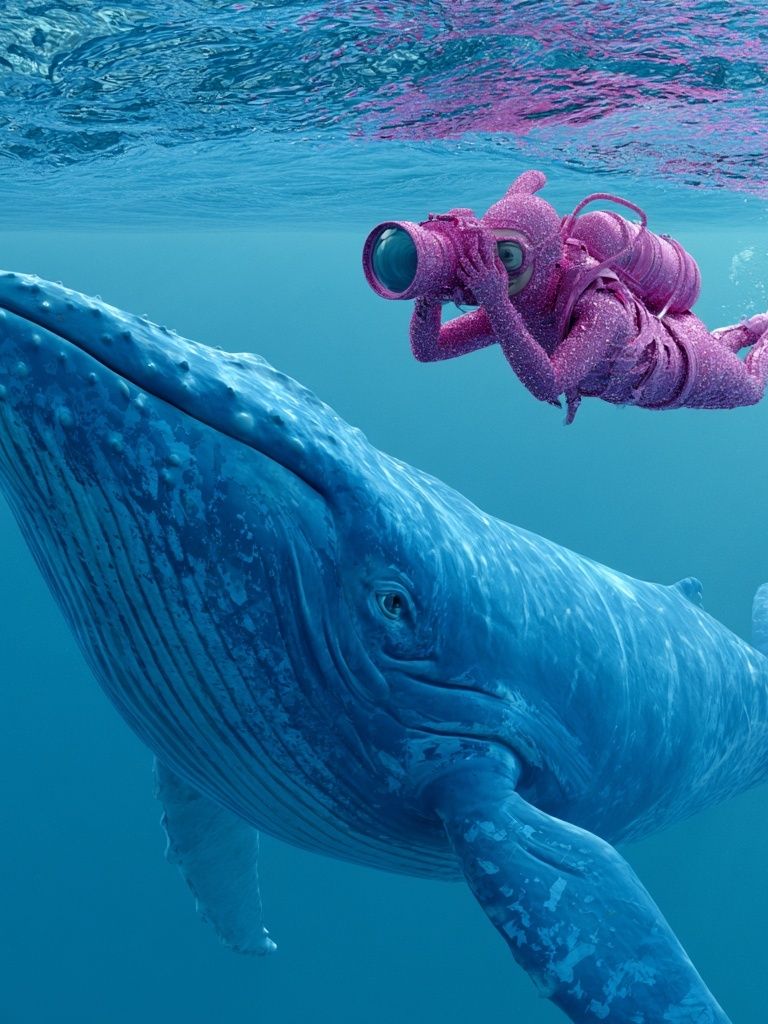 Whale Diver Underwater Illustration Poster. poster — illustration art