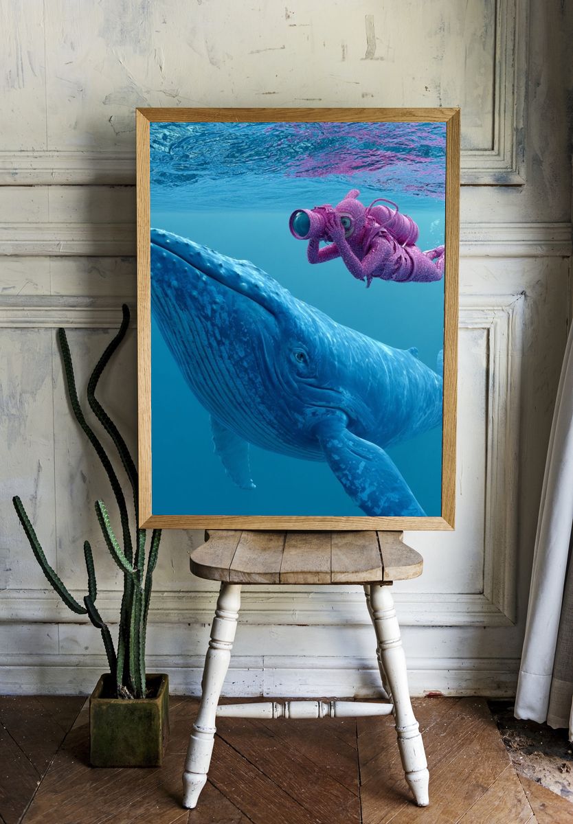 Whale Diver Underwater Illustration Poster. room preview