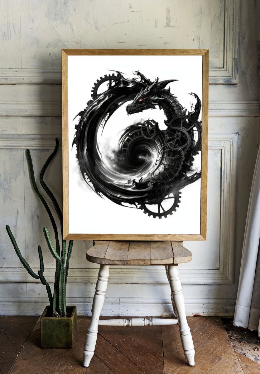 Mechanical Dragon Ink Print. — room view 1