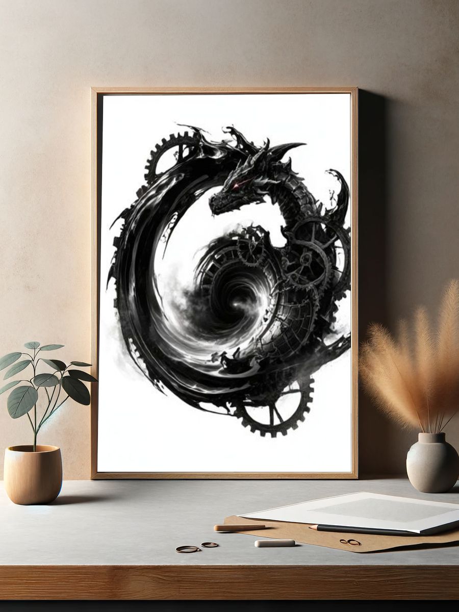Mechanical Dragon Ink Print. — room view 2