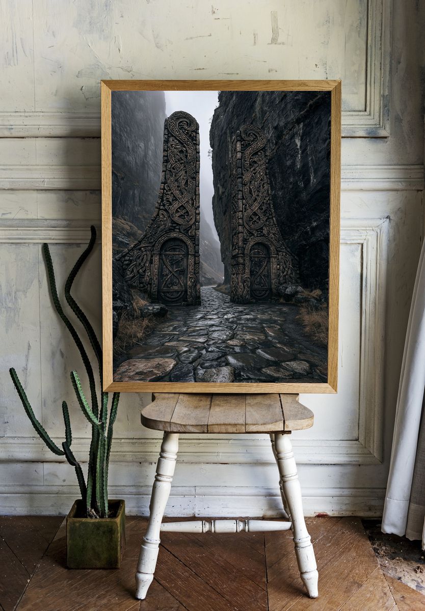 Celtic Stone Gate Fantasy Print. room preview