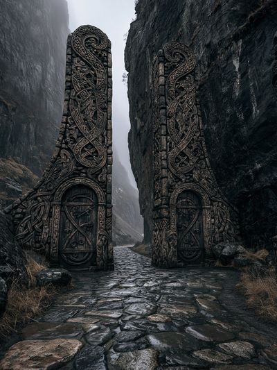 Celtic Stone Gate Fantasy Print. poster