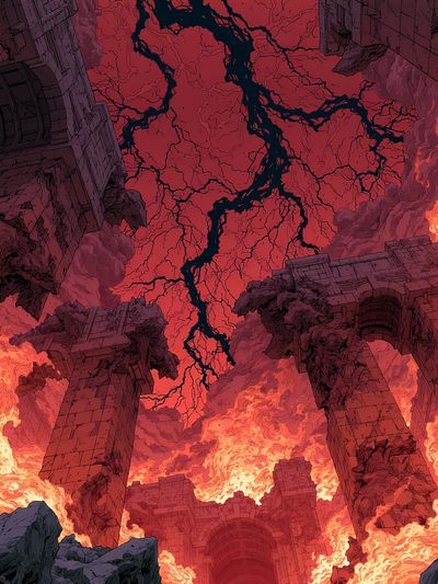 Infernal Ruins Fantasy Illustration Poster. poster