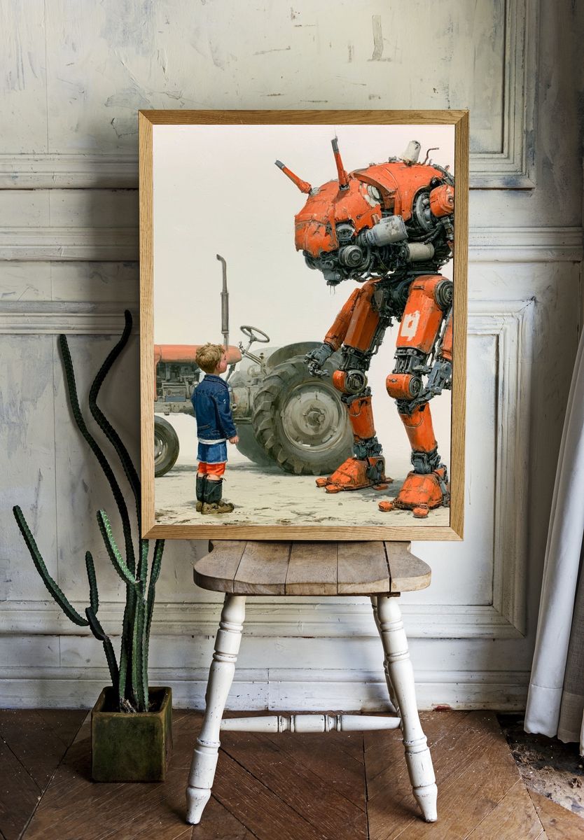 Boy and Robot Illustration Poster. room preview