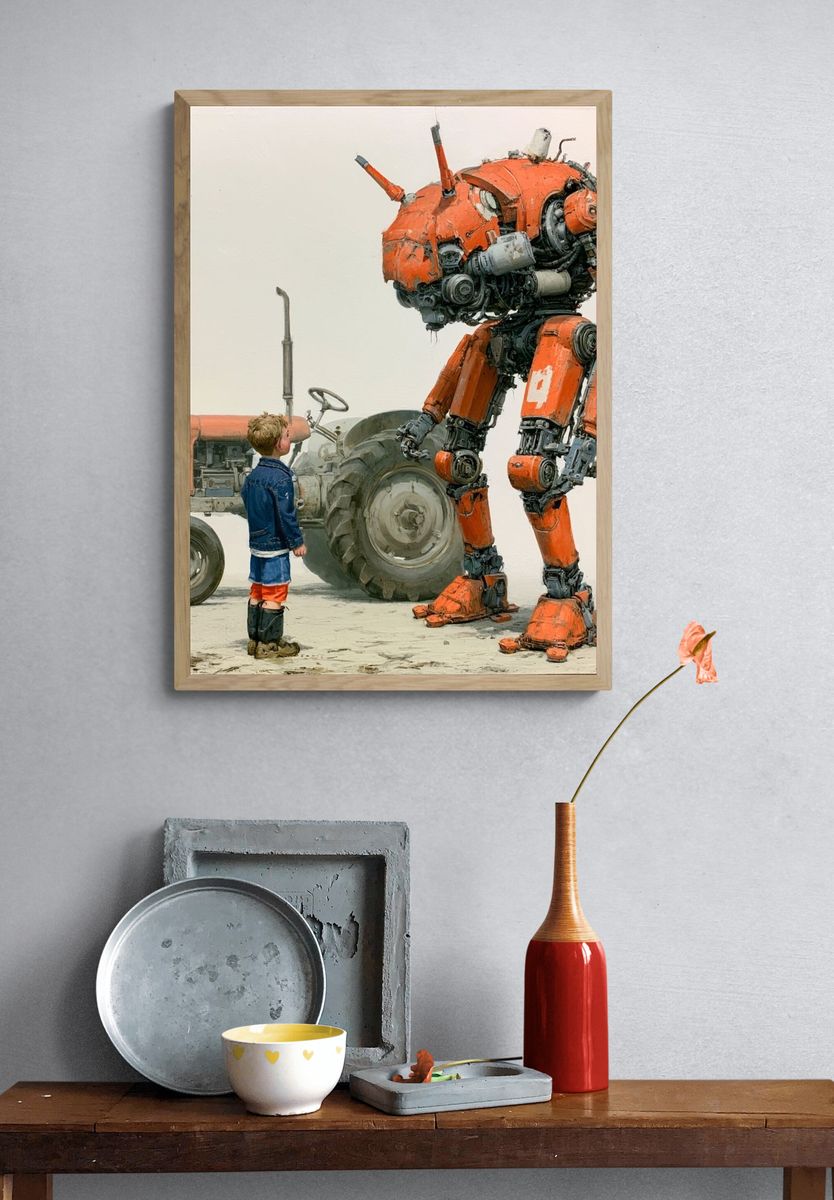 Boy and Robot Illustration Poster. — room view 3