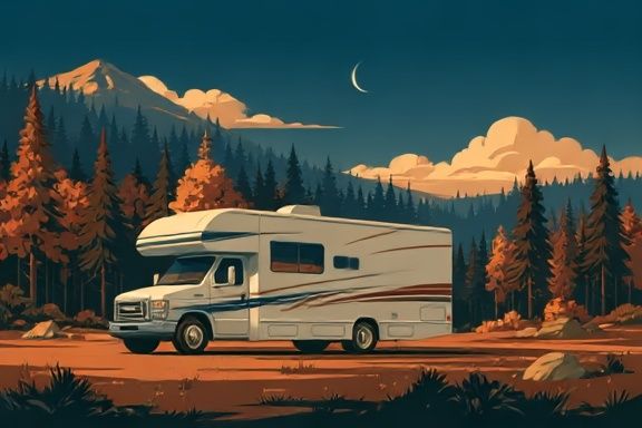 Mountain RV Sunset Illustration Poster. poster — illustration art
