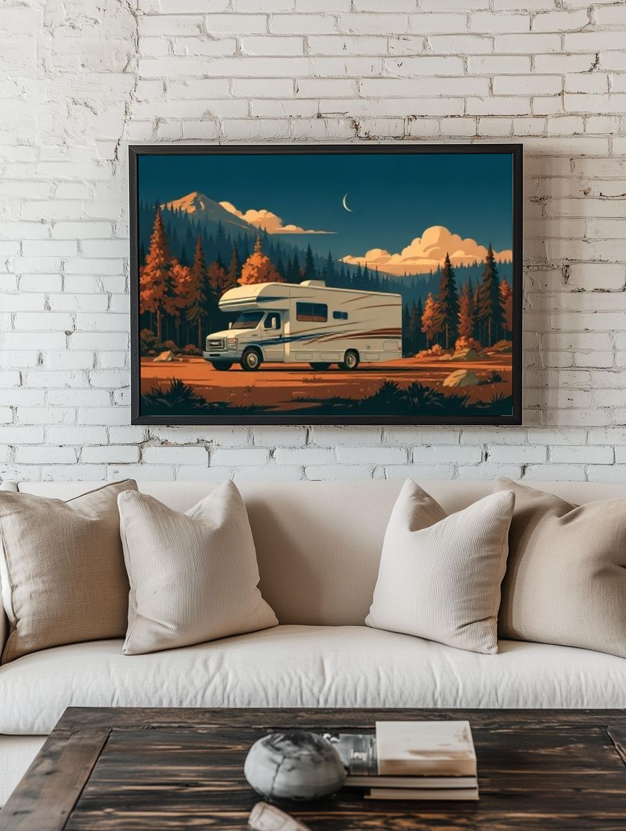Mountain RV Sunset Illustration Poster. room preview