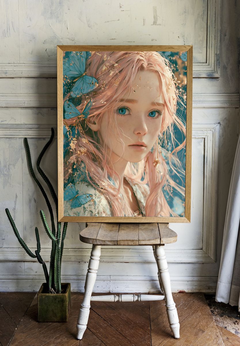 Butterfly Girl Portrait Print. room preview