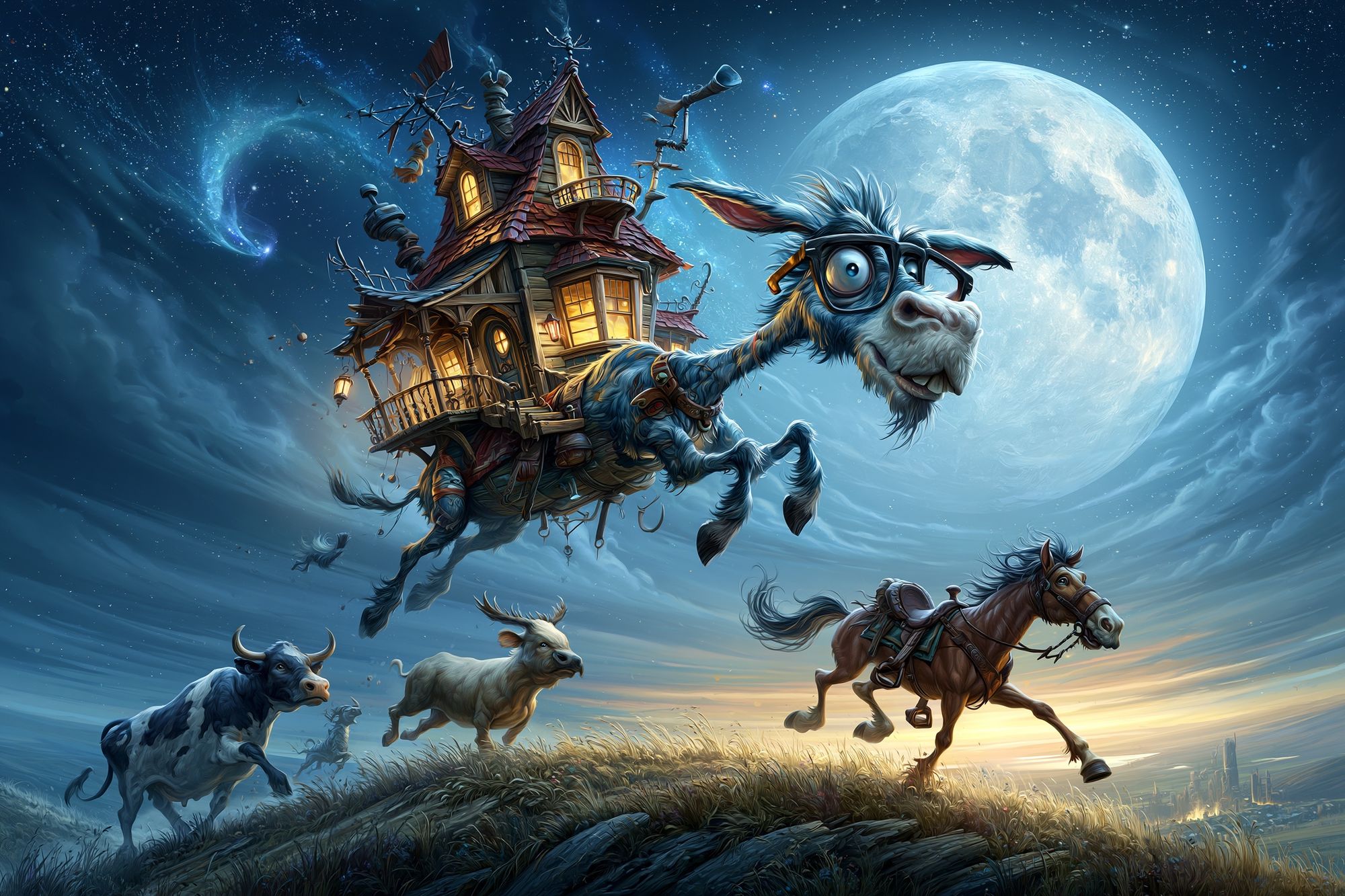 Flying Donkey Fantasy Illustration Poster. poster — illustration art