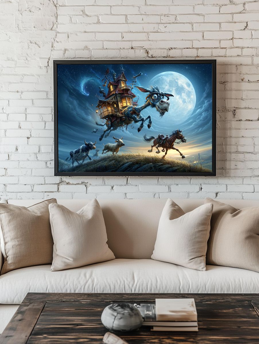 Flying Donkey Fantasy Illustration Poster. — room view 1