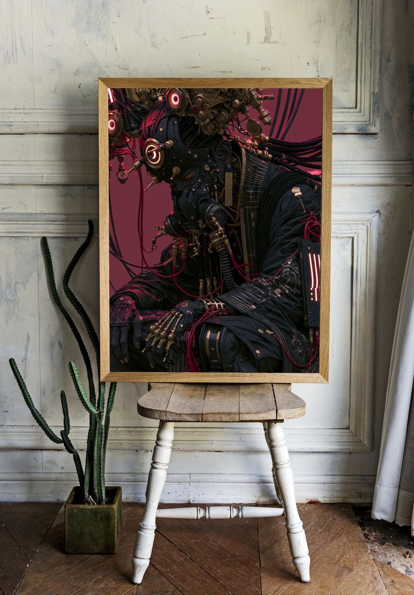 Cybernetic Figure Digital Art Poster. — room view 1