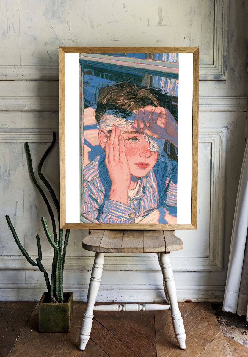 Contemplative Portrait Illustration Poster. — room view 1