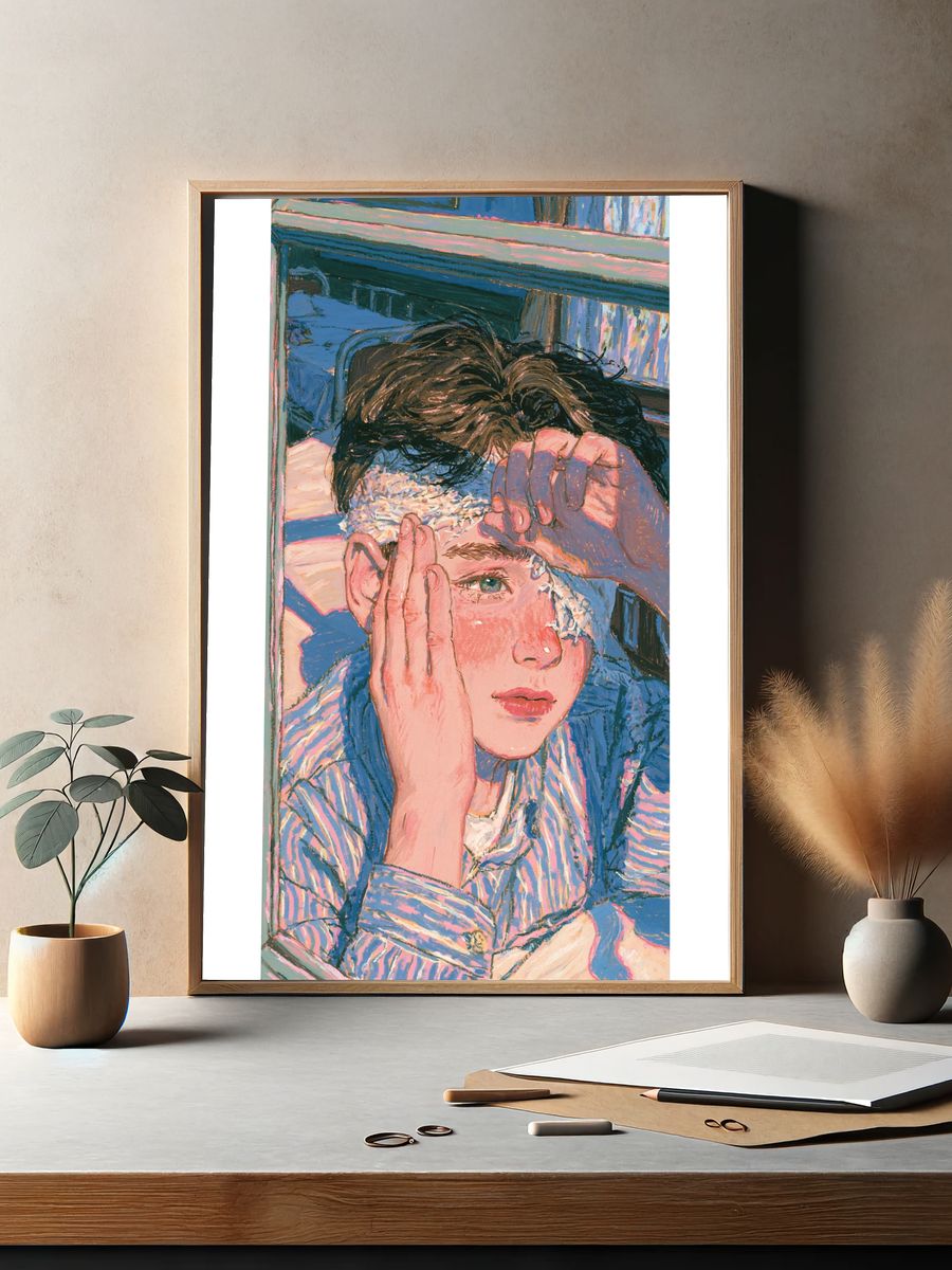 Contemplative Portrait Illustration Poster. — room view 2