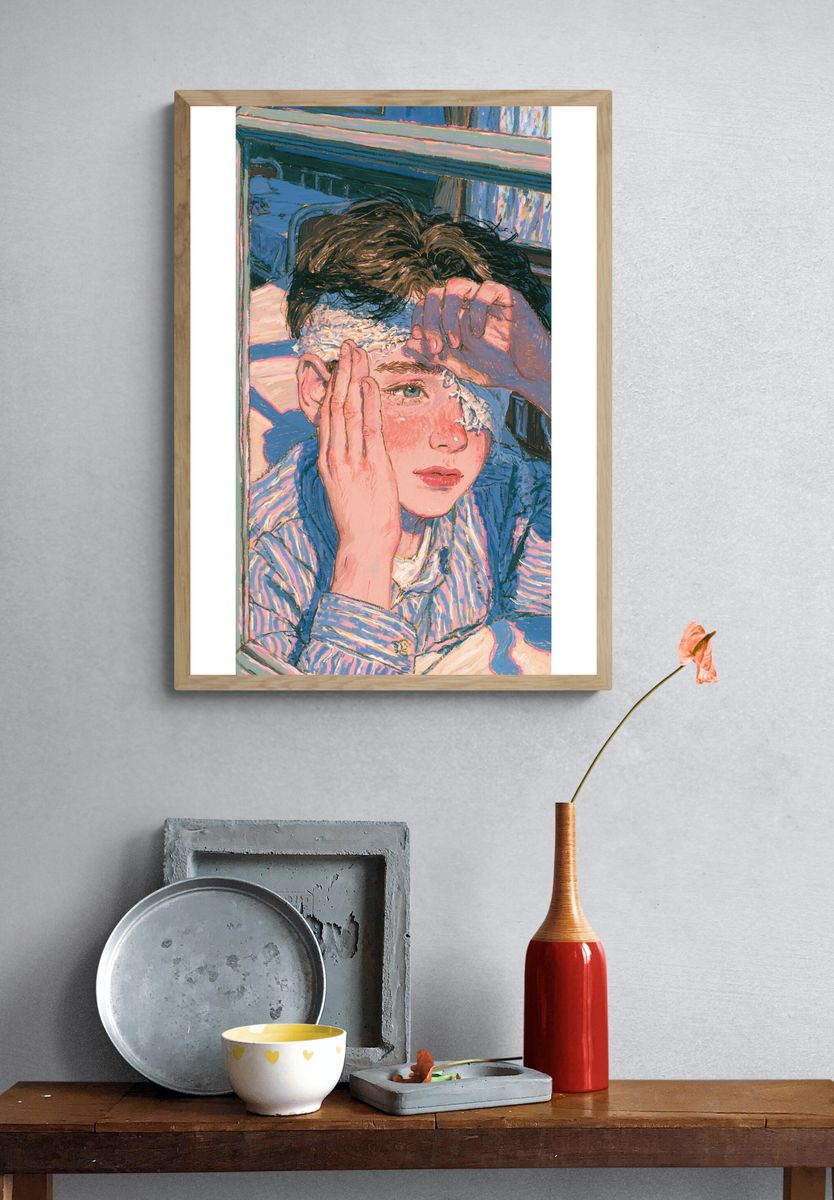 Contemplative Portrait Illustration Poster. — room view 3