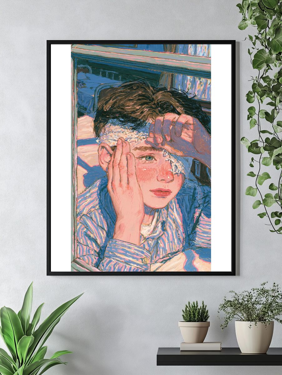 Contemplative Portrait Illustration Poster. — room view 4