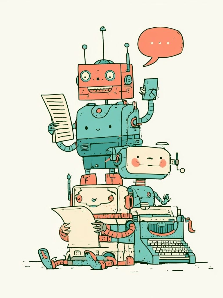 Friendly Robot Stack Illustration Poster. poster detail