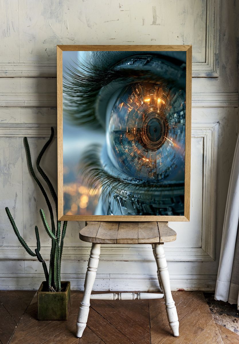 Cybernetic Eye Digital Art Poster. — room view 1