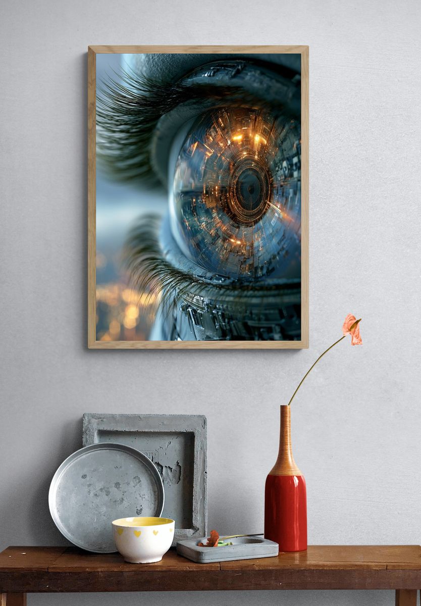 Cybernetic Eye Digital Art Poster. — room view 3
